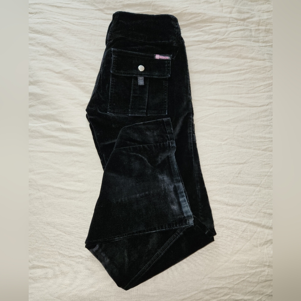 Vintage 1990s Y2K Black Velvet Bootcut Pants Bubblegum - Picture 14 of 14